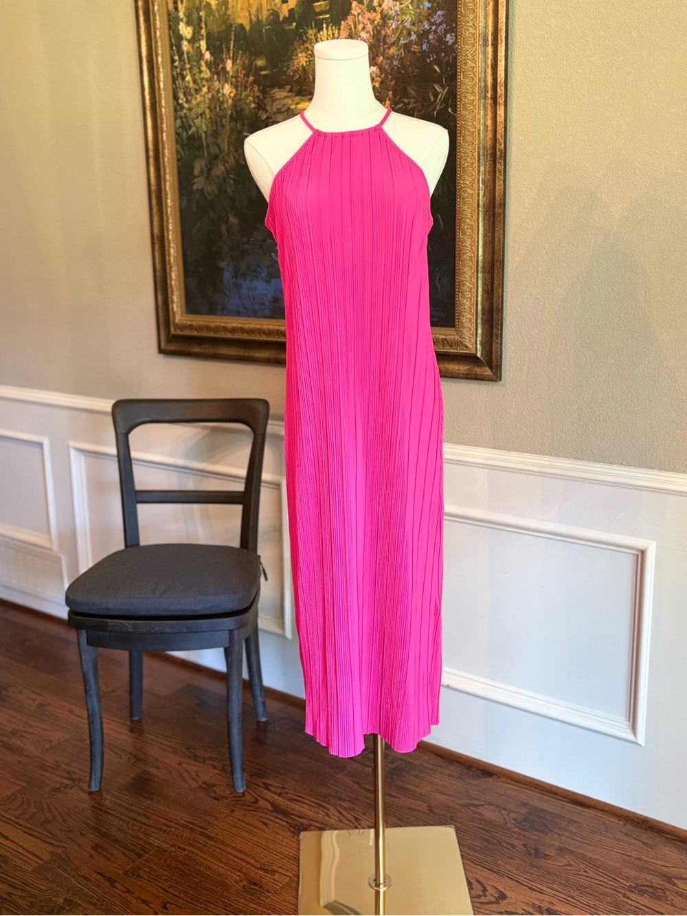 a new day Hot Pink Halter Pleated Midi Dress Sz XS